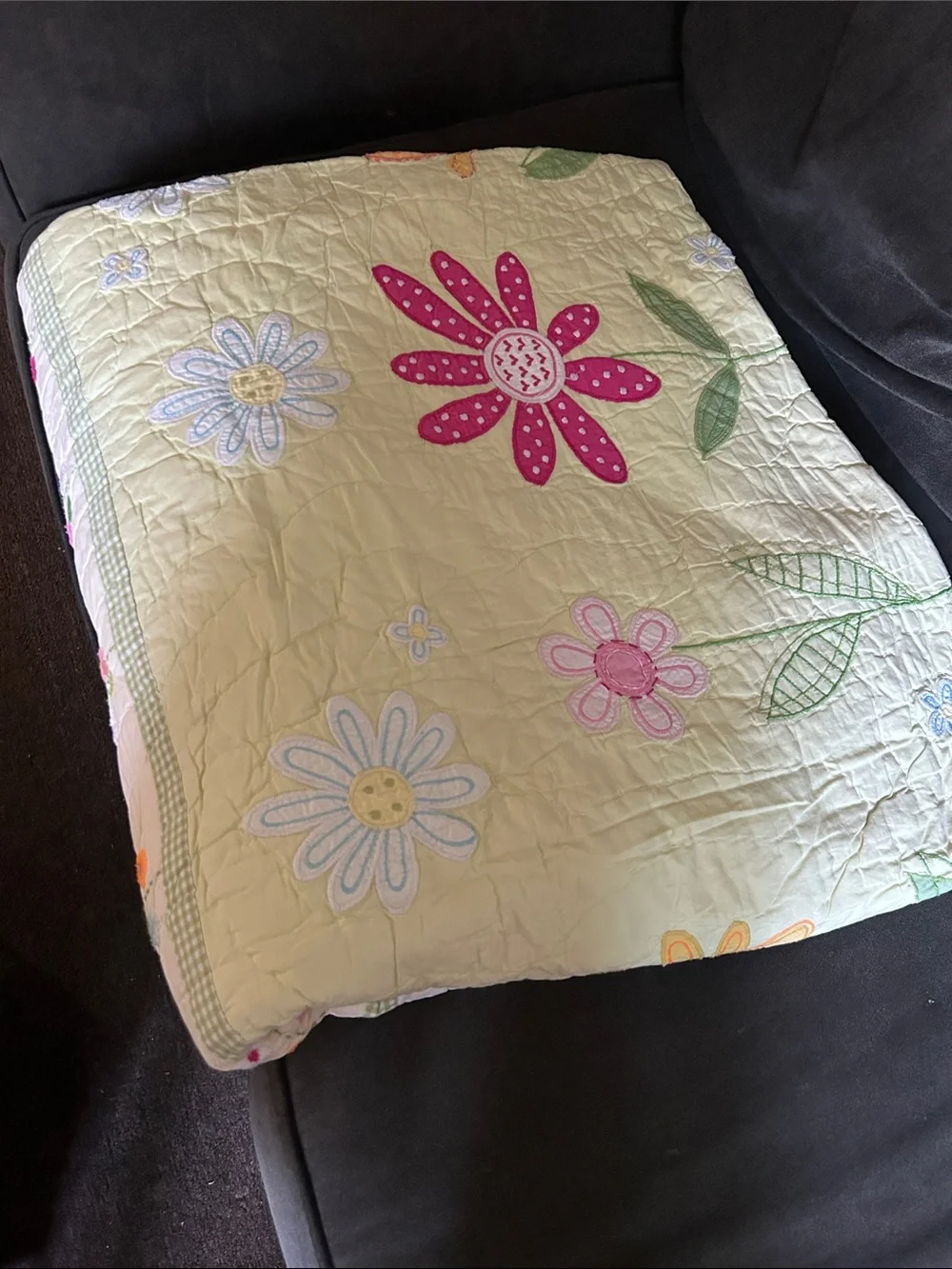 Pottery Barn Kids Daisy Flower Garden Pastel  Floral Embroidery  Appliqué Quilt